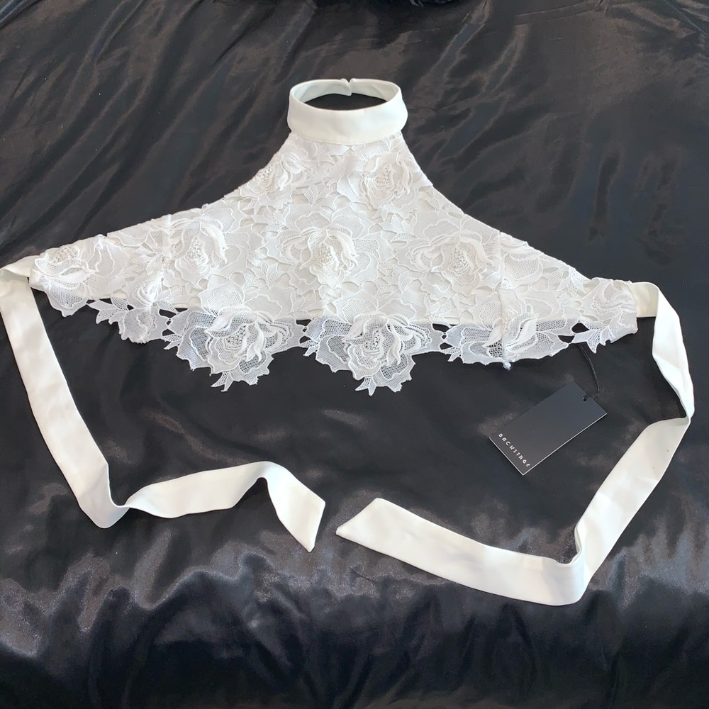 REVOLVE Backstage White Lace Halter Crop Top